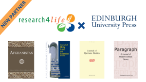logos of Research4Life and EUP to denote new partnership. Included are 4 journal covers of journals that are added to the Research4life portal