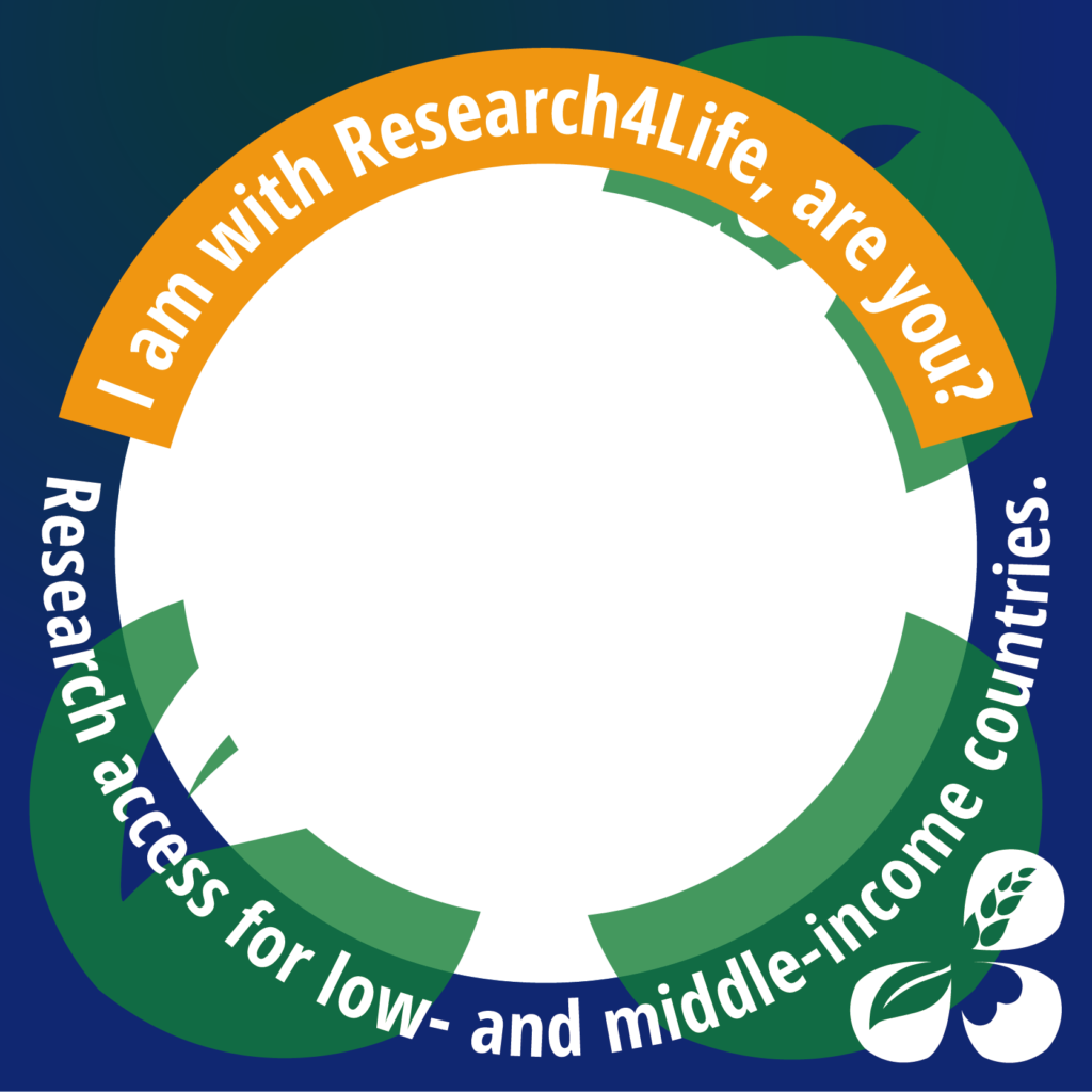 Twibbon banner for people to use to show their support of Research4Life on social media during 1-15 March 2024.